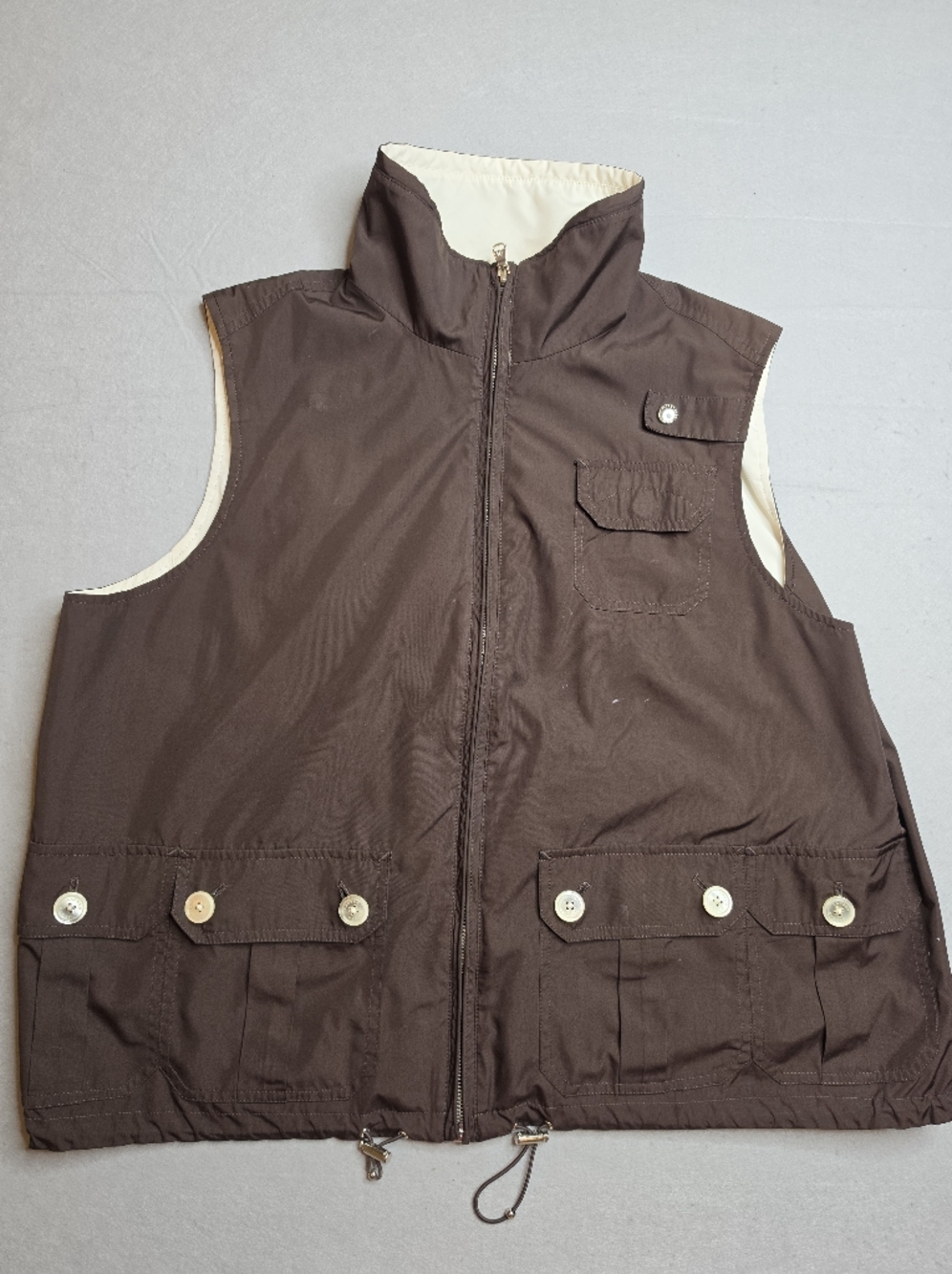 Lauren Ralph Lauren Reversible Military Safari Utility Vest Brown Cream Size M